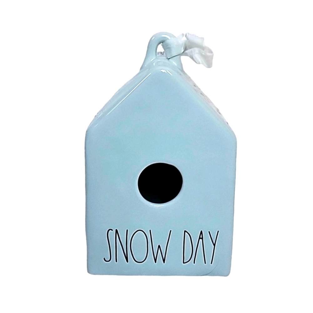 Rae Dunn Snow Day Pale Blue Glossy Ceramic Bird Feeder.